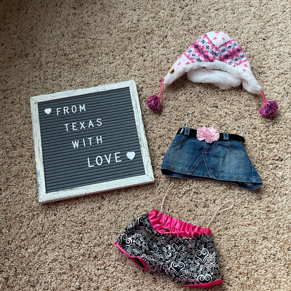 Lot of 3 Build a Bear Items Skirt, shorts & hat